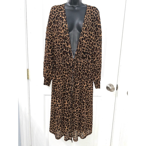 Ember Tops - Ember leopard print semi sheer duster kimono/cover up